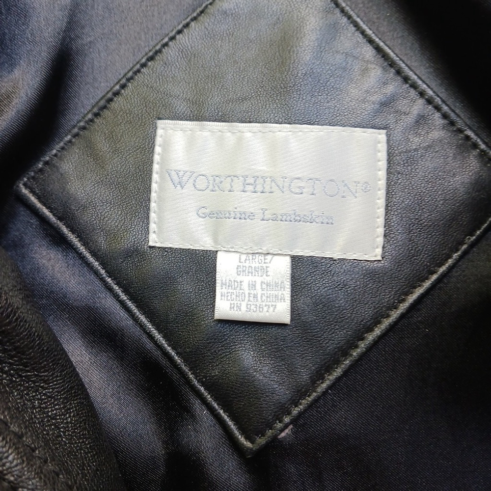 Worthington Black Lambskin Leather Zip Jacket Large - Picture 5 of 6